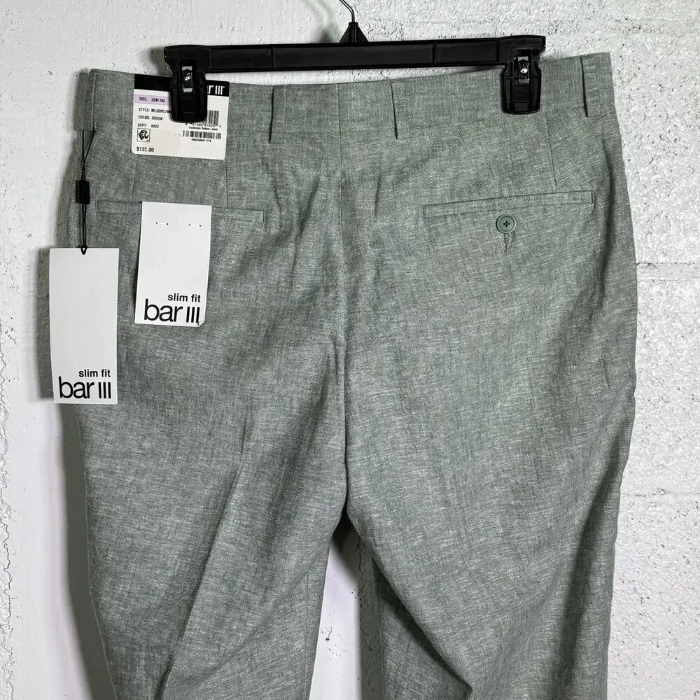 Bar III Men's Slim-Fit Linen blend Suit Pants, green, 32x34 $135